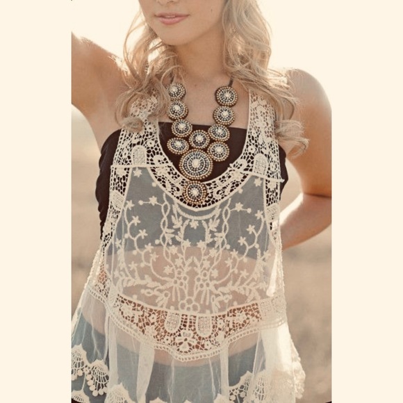 Last 1 M! New Bohemian Crochet & Lace Tank Top Swim Coverup - Picture 11 of 16